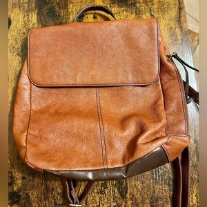 Fossil Claire Tan and Brown Leather Backpack
